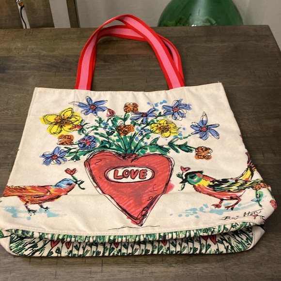 Brighton Love Tweet Tote Bag Butterfly Bird Canvas - Picture 5 of 11